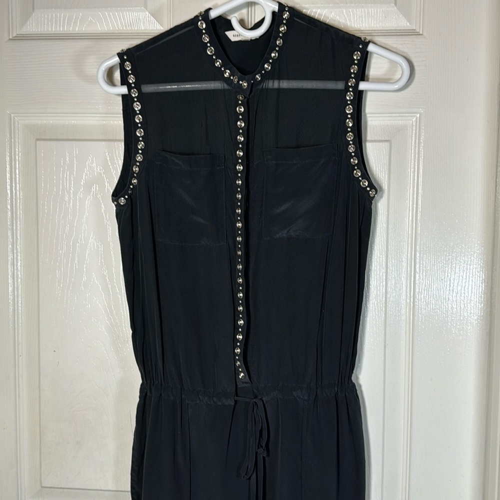 Rebecca Taylor Black Silk Jumpsuit Pinhead Details  Size 0